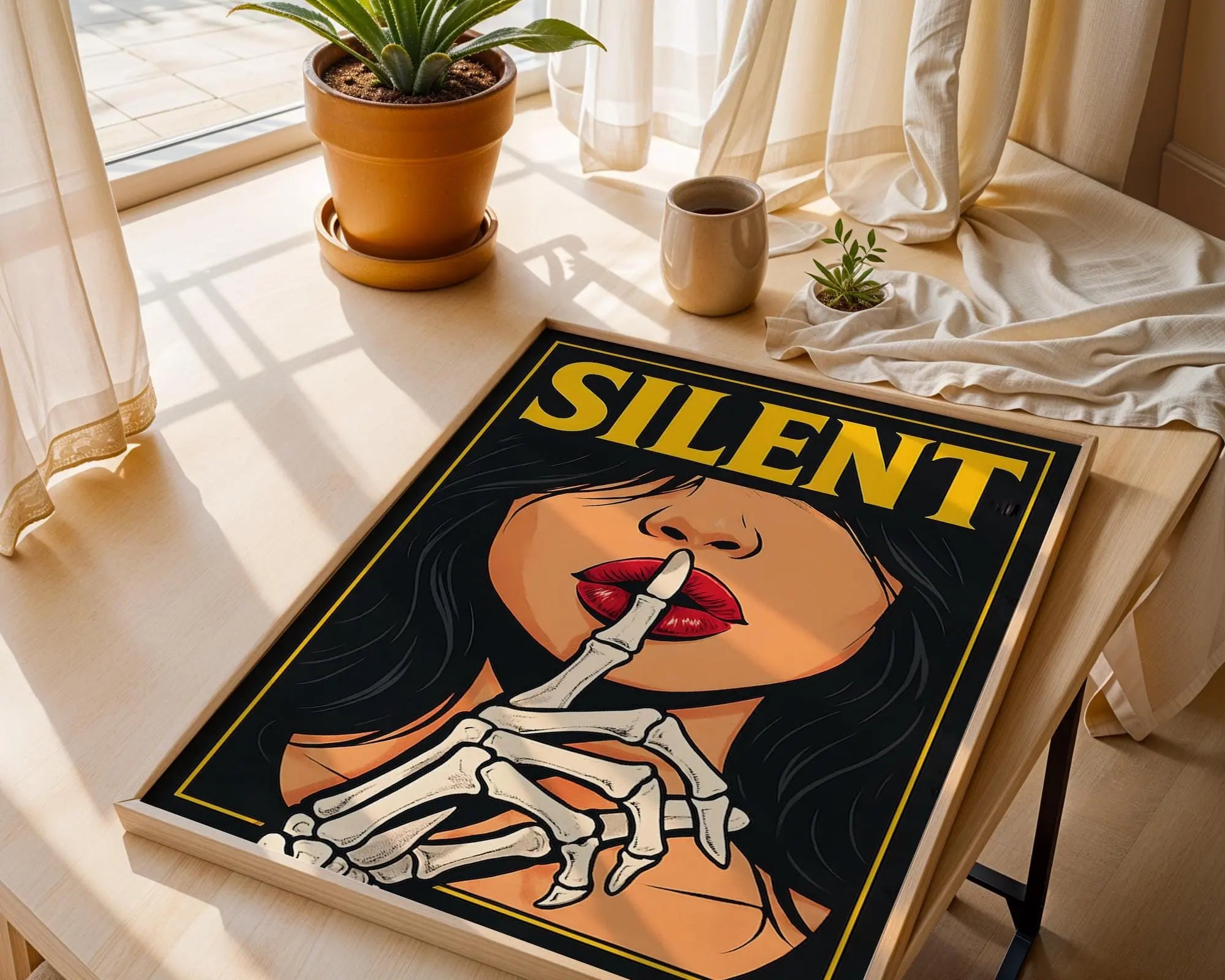 Positive Emotion | Silent Art Print | Dark Pop Art Illustration | Gothic Skeleton Hand Wall Decor wall art print, modern home decor, unframed artwork by Nomad & Nest