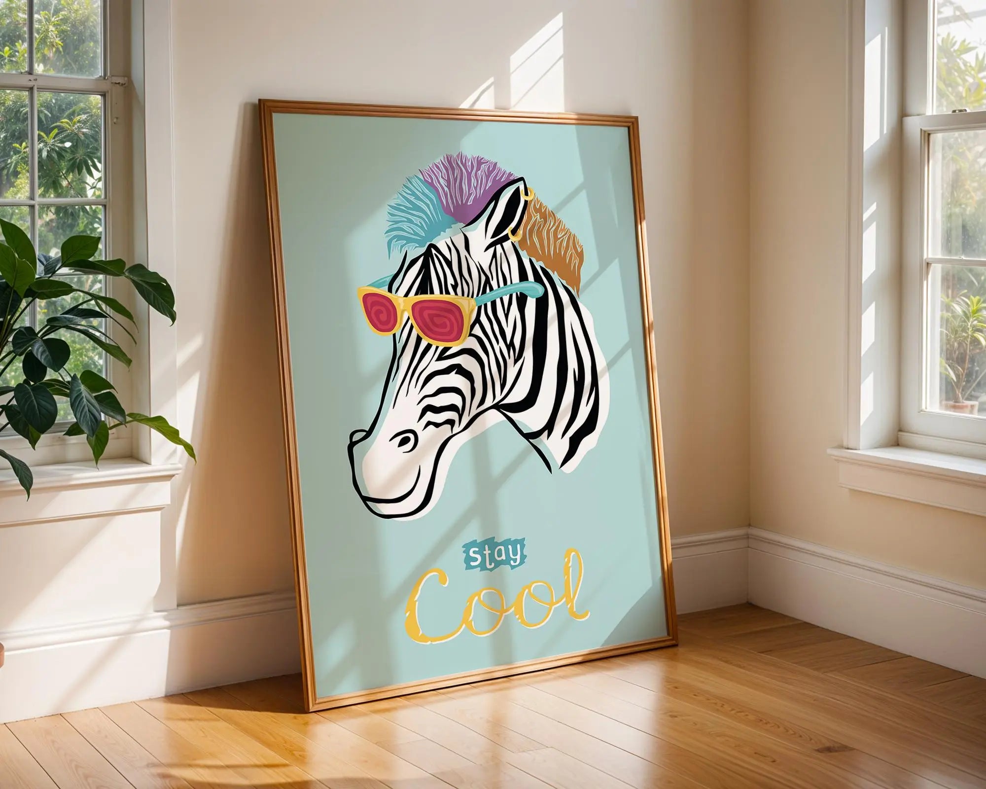 Cool Zebra Art Print | Fun Animal Poster with Sunglasses wall art print, modern home decor, unframed artwork by Nomad & Nest