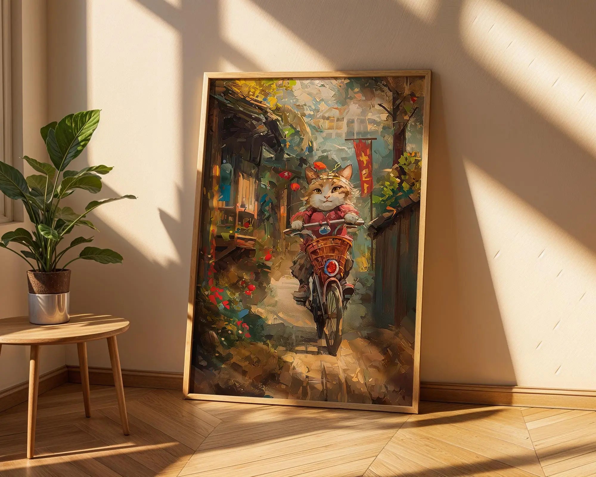 Cat on Bicycle Art Print | Whimsical Feline Poster wall art print, modern home decor, unframed artwork by Nomad & Nest