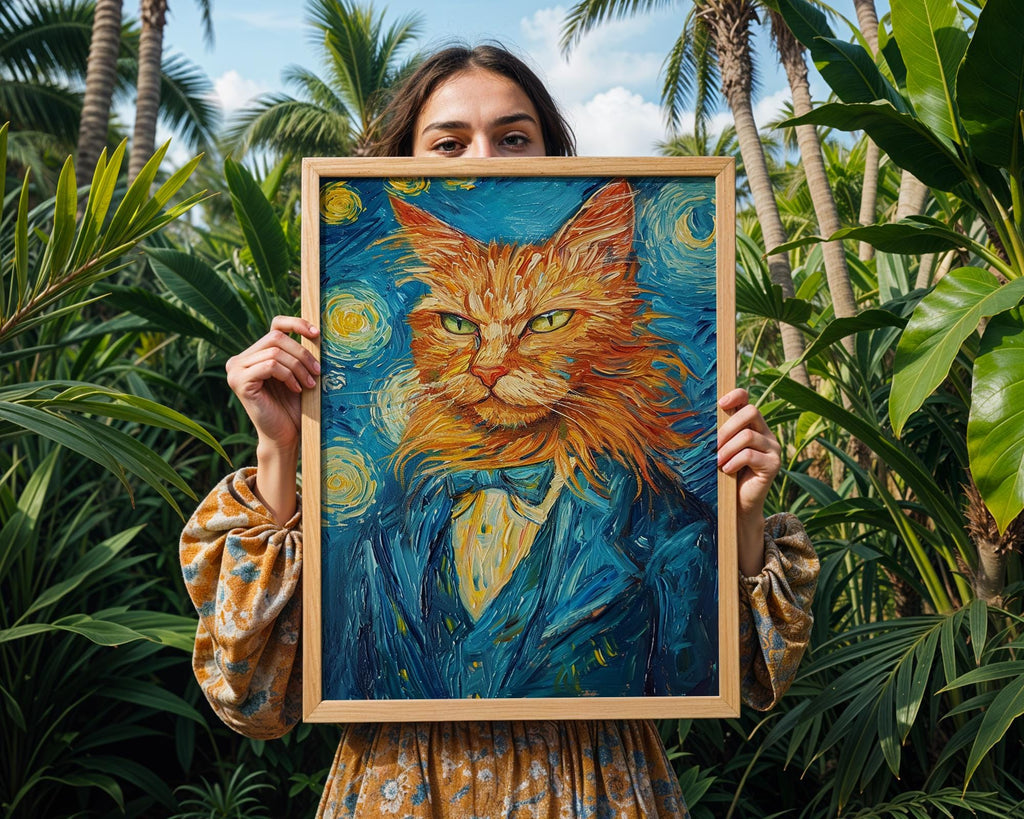 Van Gogh Starry Night Cat Art Print | Pet Portrait Gift wall art print, modern home decor, unframed artwork by Nomad & Nest