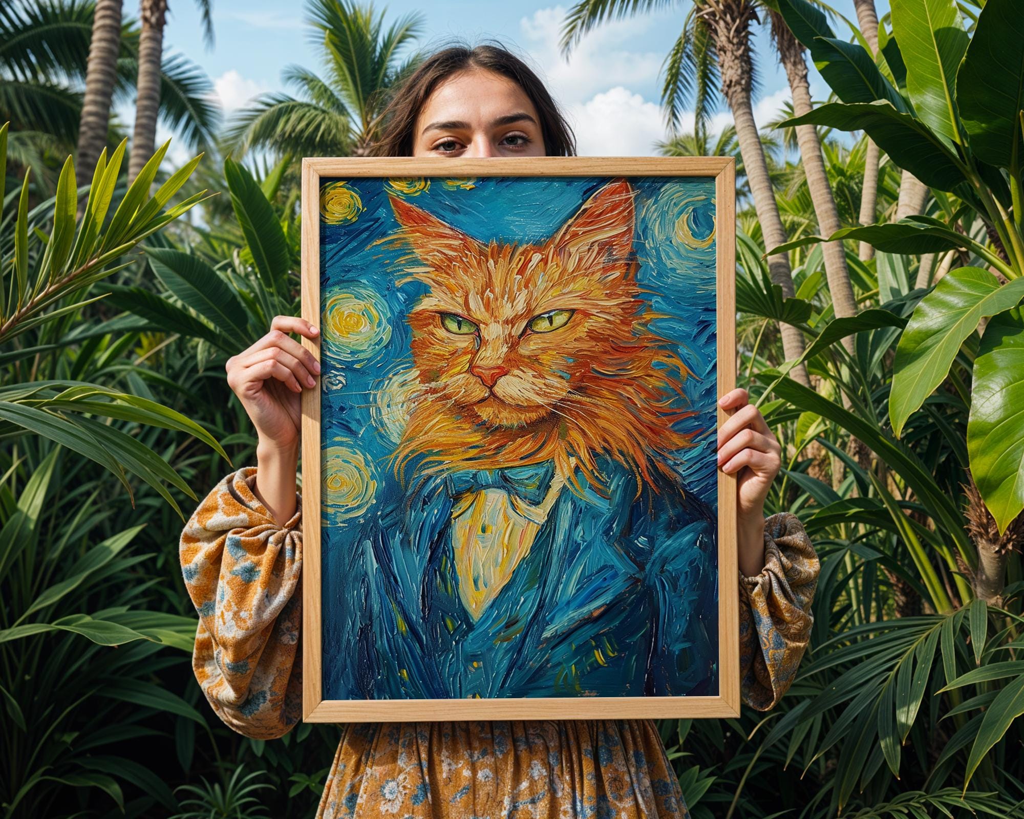 Van Gogh Starry Night Cat Art Print | Pet Portrait Gift wall art print, modern home decor, unframed artwork by Nomad & Nest