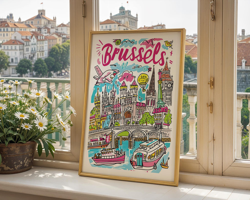 Brussels Travel Poster | Colorful Belgium City Art Print wall art print, modern home decor, unframed artwork by Nomad & Nest