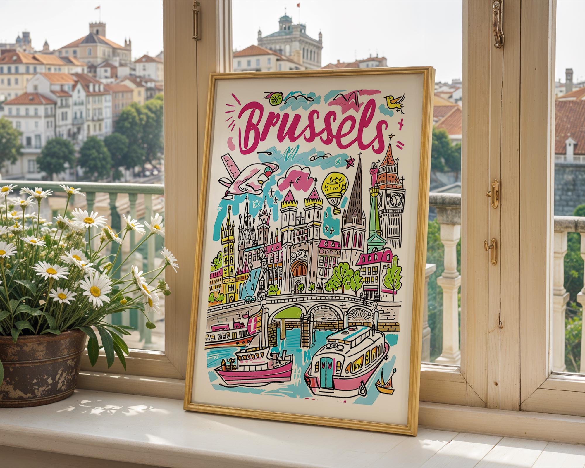 Brussels Travel Poster | Colorful Belgium City Art Print wall art print, modern home decor, unframed artwork by Nomad & Nest