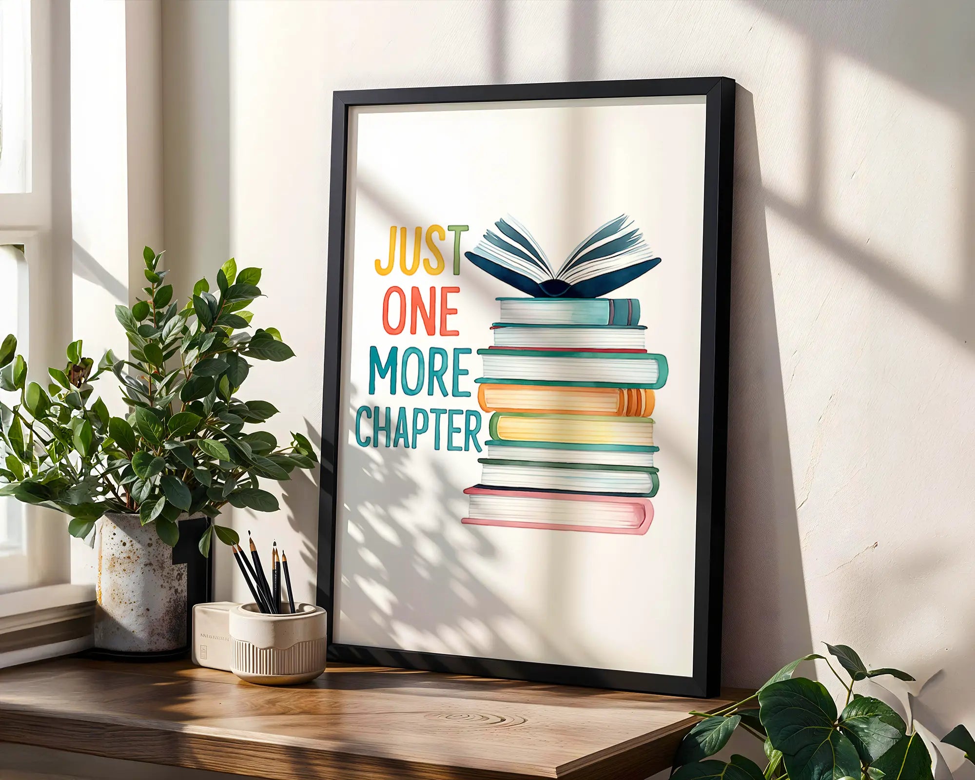 Positive Emotion | Just One More Chapter Book Print | Reading Wall Art, Book Lover Illustration, Cozy Literary Decor wall art print, modern home decor, unframed artwork by Nomad & Nest