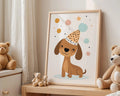 Playroom Ideas | Party Dog Nursery Wall Art | Fun Animal Celebration Print wall art print, modern home decor, unframed artwork by Nomad & Nest