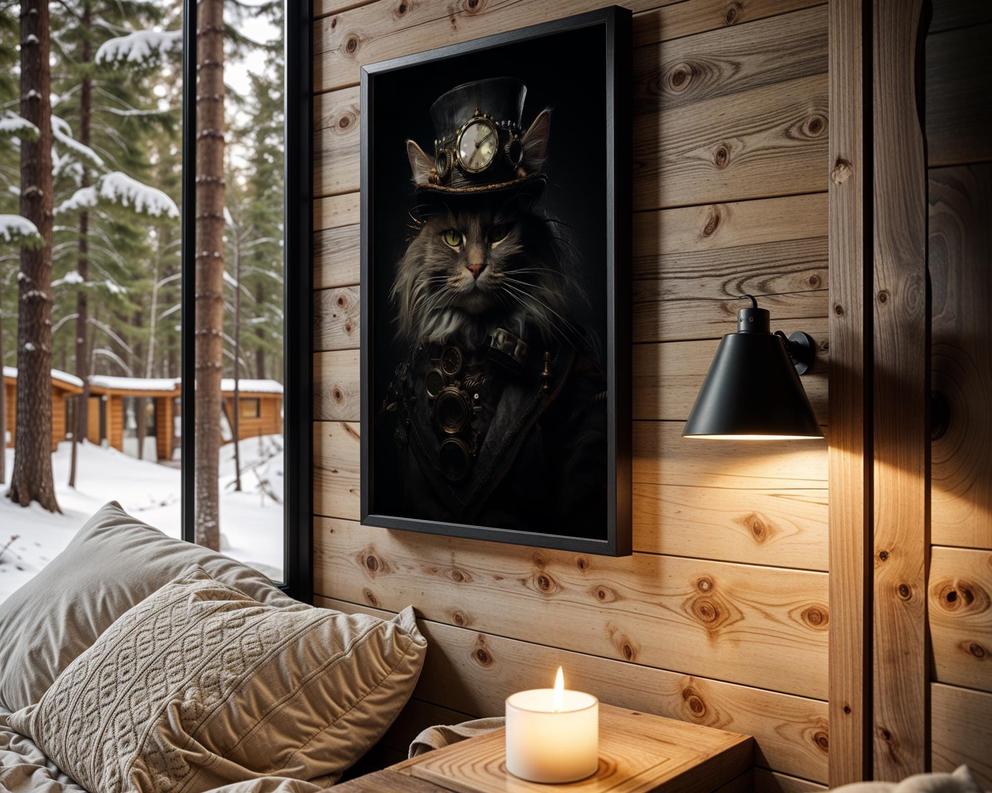 Steampunk Cat Portrait Print | Victorian Top Hat Animal Wall Art wall art print, modern home decor, unframed artwork by Nomad & Nest