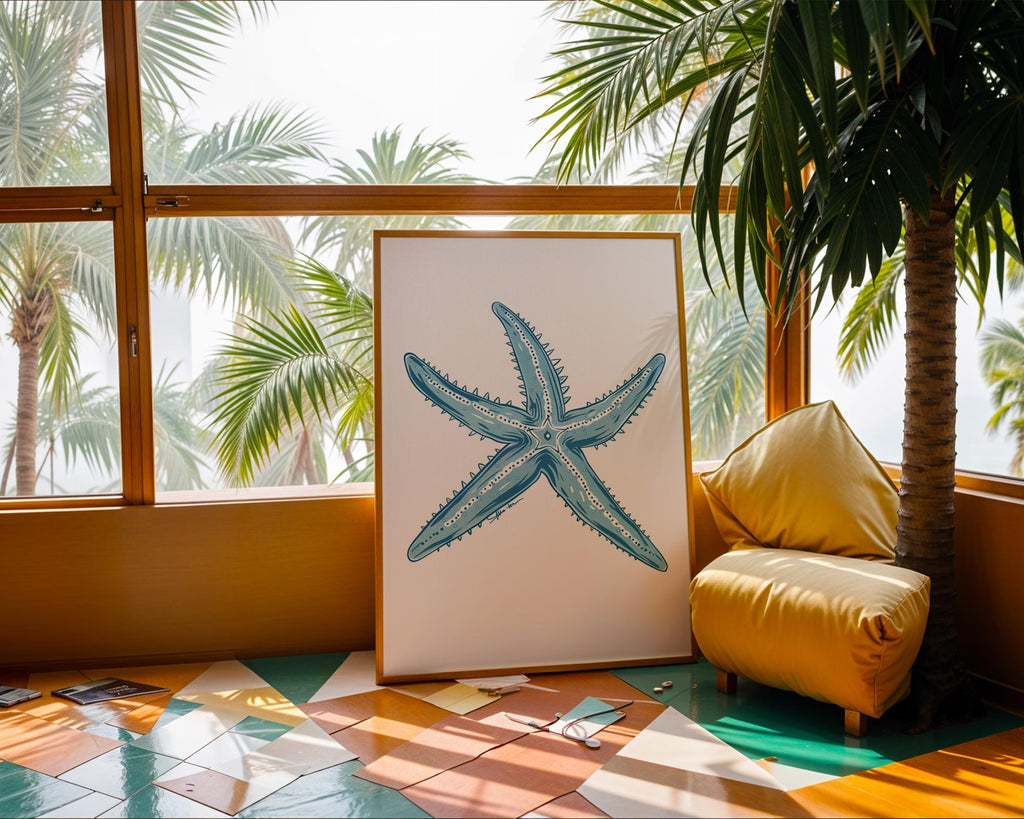 Blue Starfish Art Print | Coastal Nautical Home Decor wall art print, modern home decor, unframed artwork by Nomad & Nest