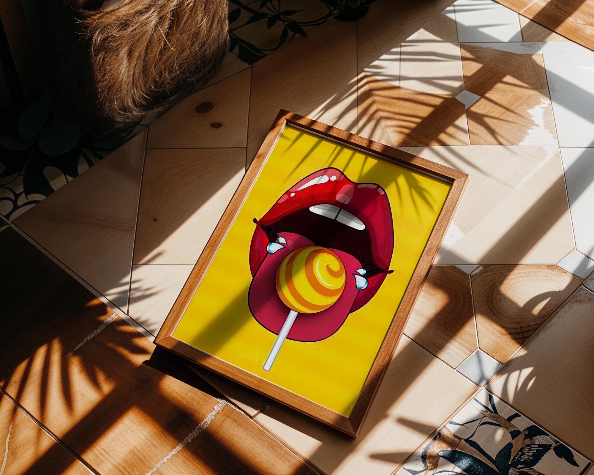 Modern Pop Art | Lollipop Print | Retro Lips Dopamine Decor wall art print, modern home decor, unframed artwork by Nomad & Nest