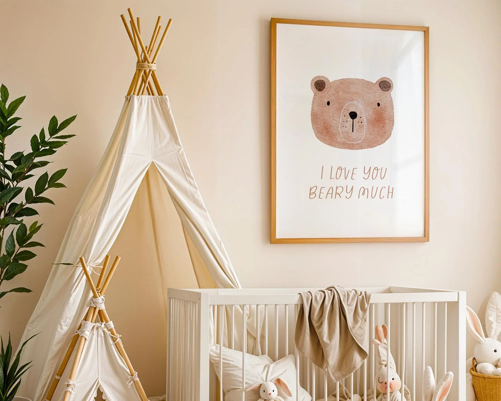 Playroom Ideas | I Love You Beary Much Nursery Print | Neutral Bear Wall Art wall art print, modern home decor, unframed artwork by Nomad & Nest