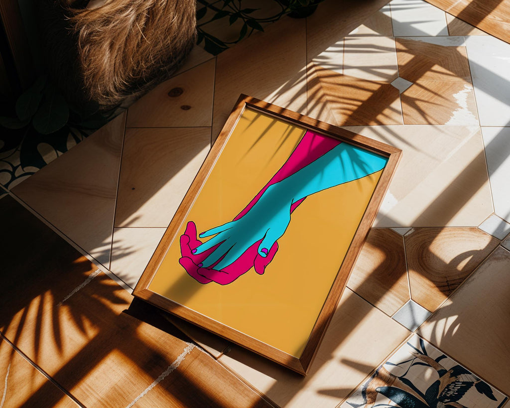 Modern Pop Art | Abstract Holding Hands  Print | Modern  Love Poster wall art print, modern home decor, unframed artwork by Nomad & Nest