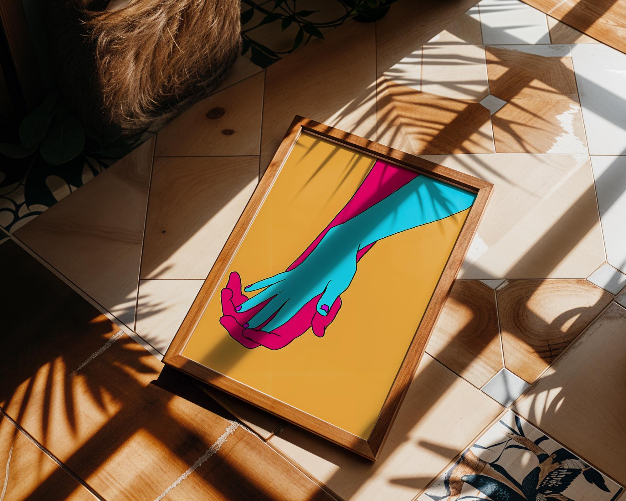 Modern Pop Art | Abstract Holding Hands  Print | Modern  Love Poster wall art print, modern home decor, unframed artwork by Nomad & Nest