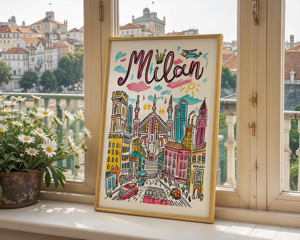 Milan Duomo Art Print | Colorful Italian Cityscape Travel Poster wall art print, modern home decor, unframed artwork by Nomad & Nest