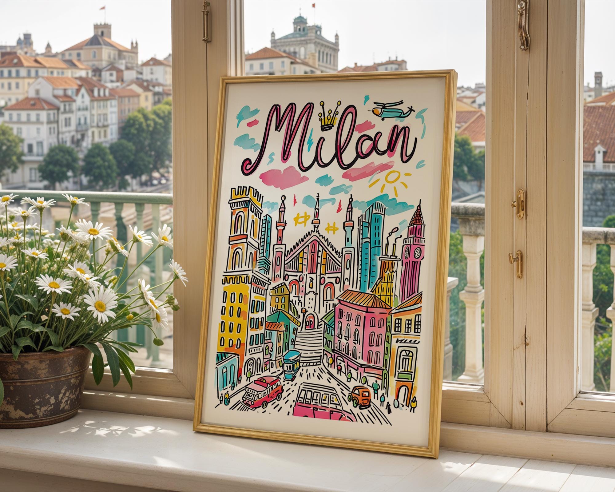 Milan Duomo Art Print | Colorful Italian Cityscape Travel Poster wall art print, modern home decor, unframed artwork by Nomad & Nest