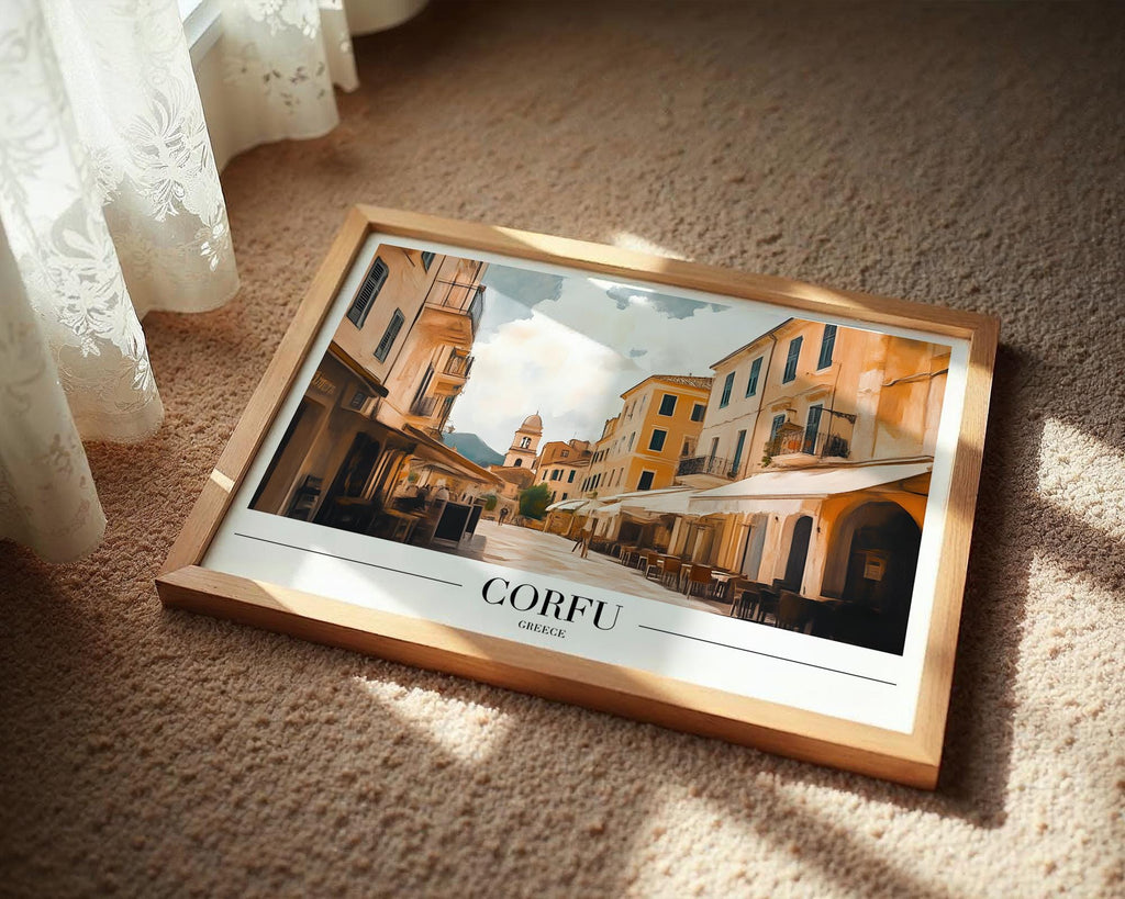 Corfu Greece Travel Poster | Old Town Mediterranean Art Print wall art print, modern home decor, unframed artwork by Nomad & Nest
