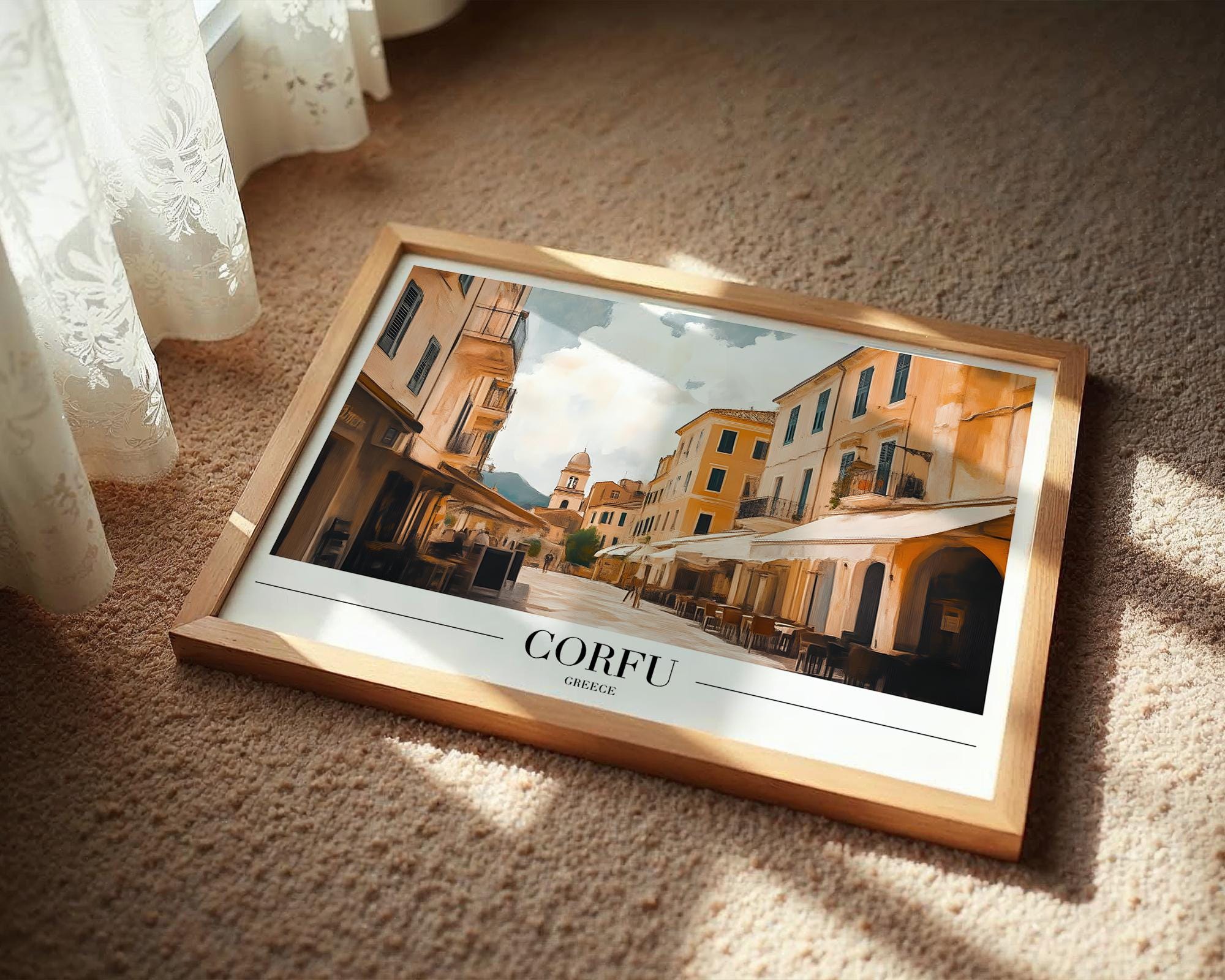 Corfu Greece Travel Poster | Old Town Mediterranean Art Print wall art print, modern home decor, unframed artwork by Nomad & Nest