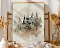 Positive Emotion | Find Stillness Within | Watercolor Forest Quote Art | Mindful Nature Print wall art print, modern home decor, unframed artwork by Nomad & Nest