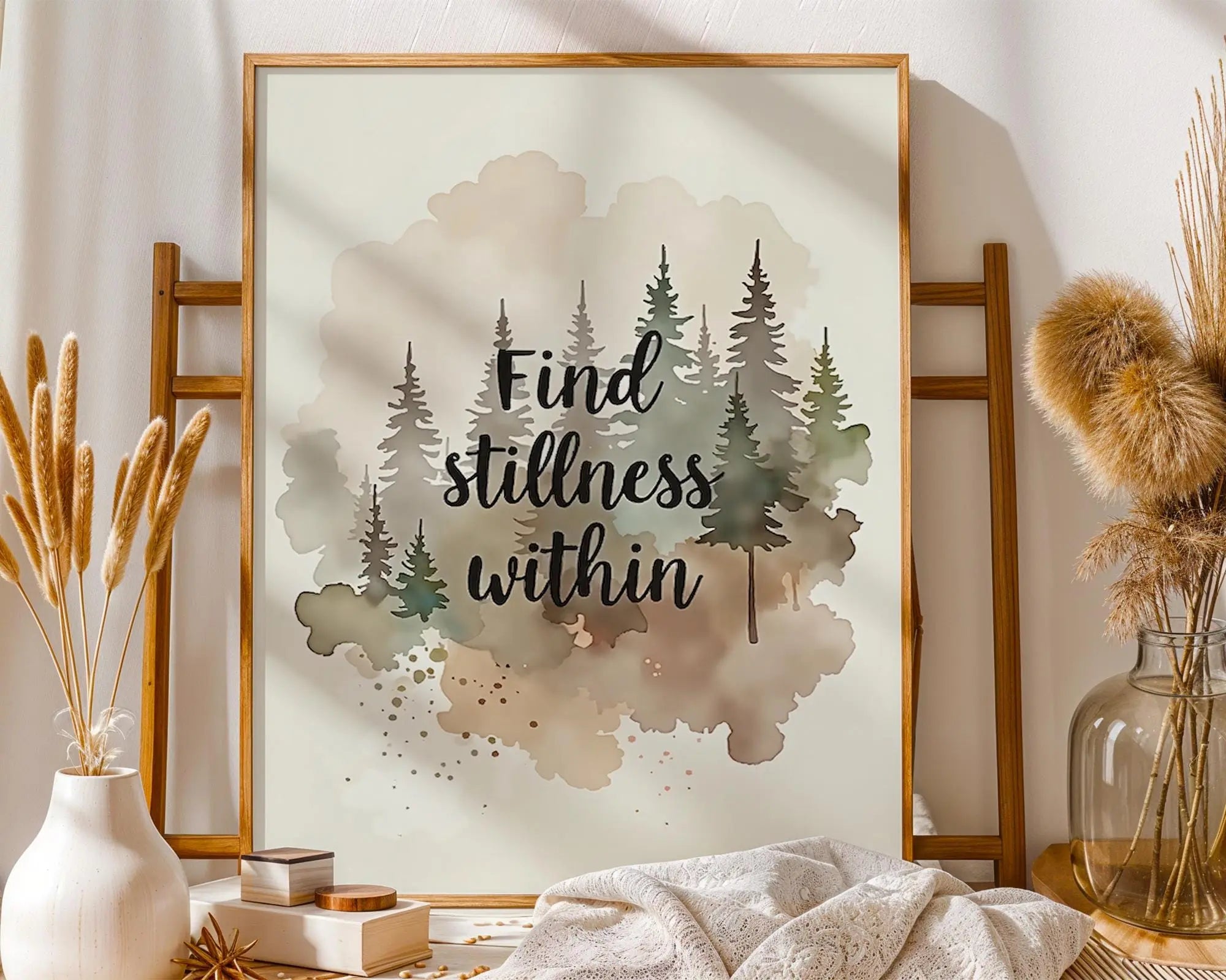 Positive Emotion | Find Stillness Within | Watercolor Forest Quote Art | Mindful Nature Print wall art print, modern home decor, unframed artwork by Nomad & Nest
