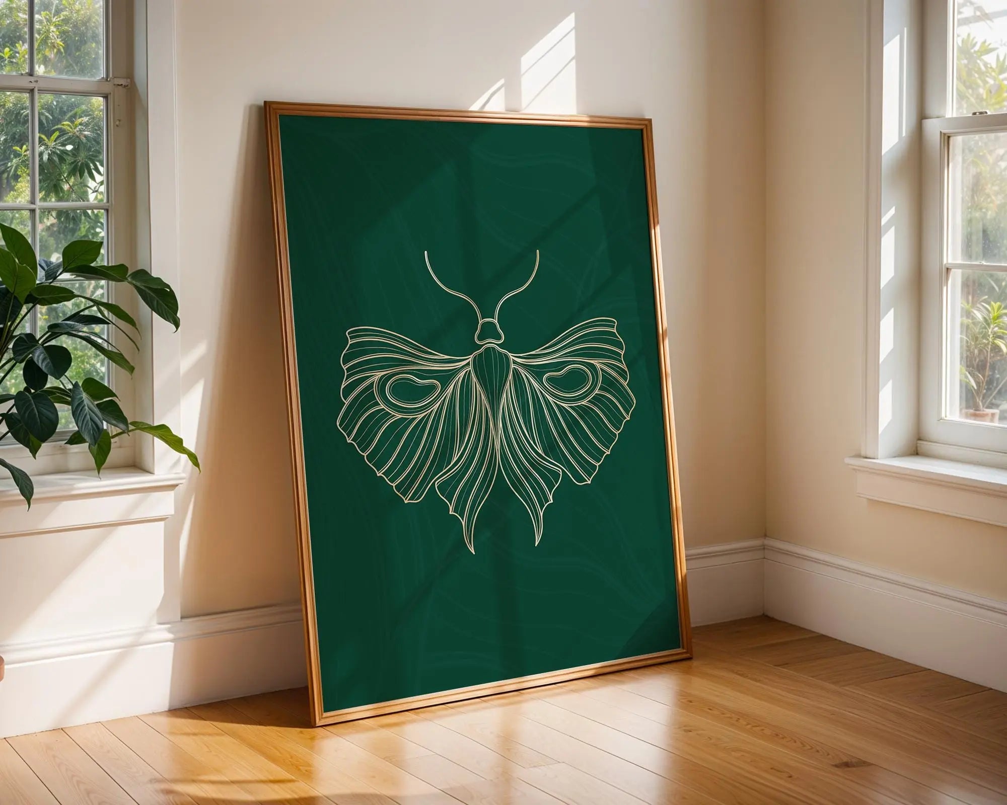 Gold Moth Line Art Print | Modern Green Insect Illustration wall art print, modern home decor, unframed artwork by Nomad & Nest