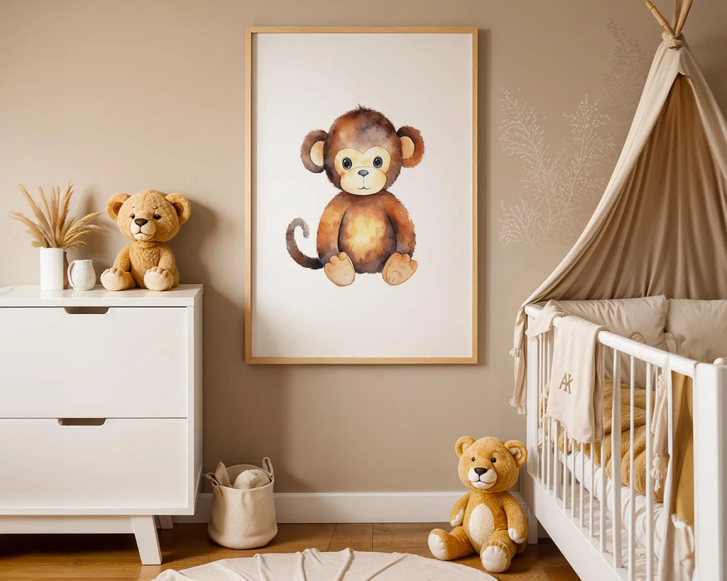 Playroom Ideas | Baby Monkey Nursery Wall Art | Jungle Animal Baby Print wall art print, modern home decor, unframed artwork by Nomad & Nest