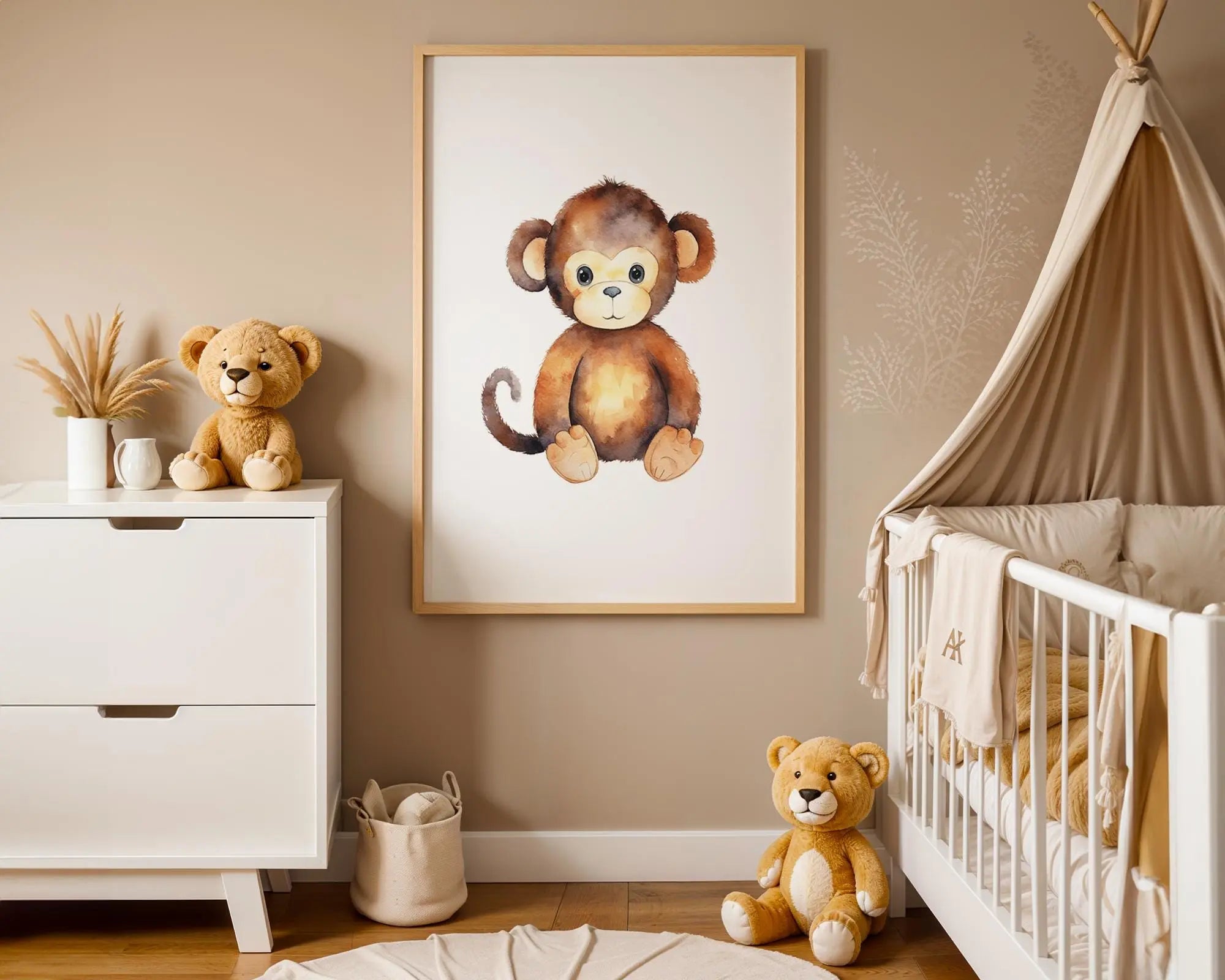 Playroom Ideas | Baby Monkey Nursery Wall Art | Jungle Animal Baby Print wall art print, modern home decor, unframed artwork by Nomad & Nest