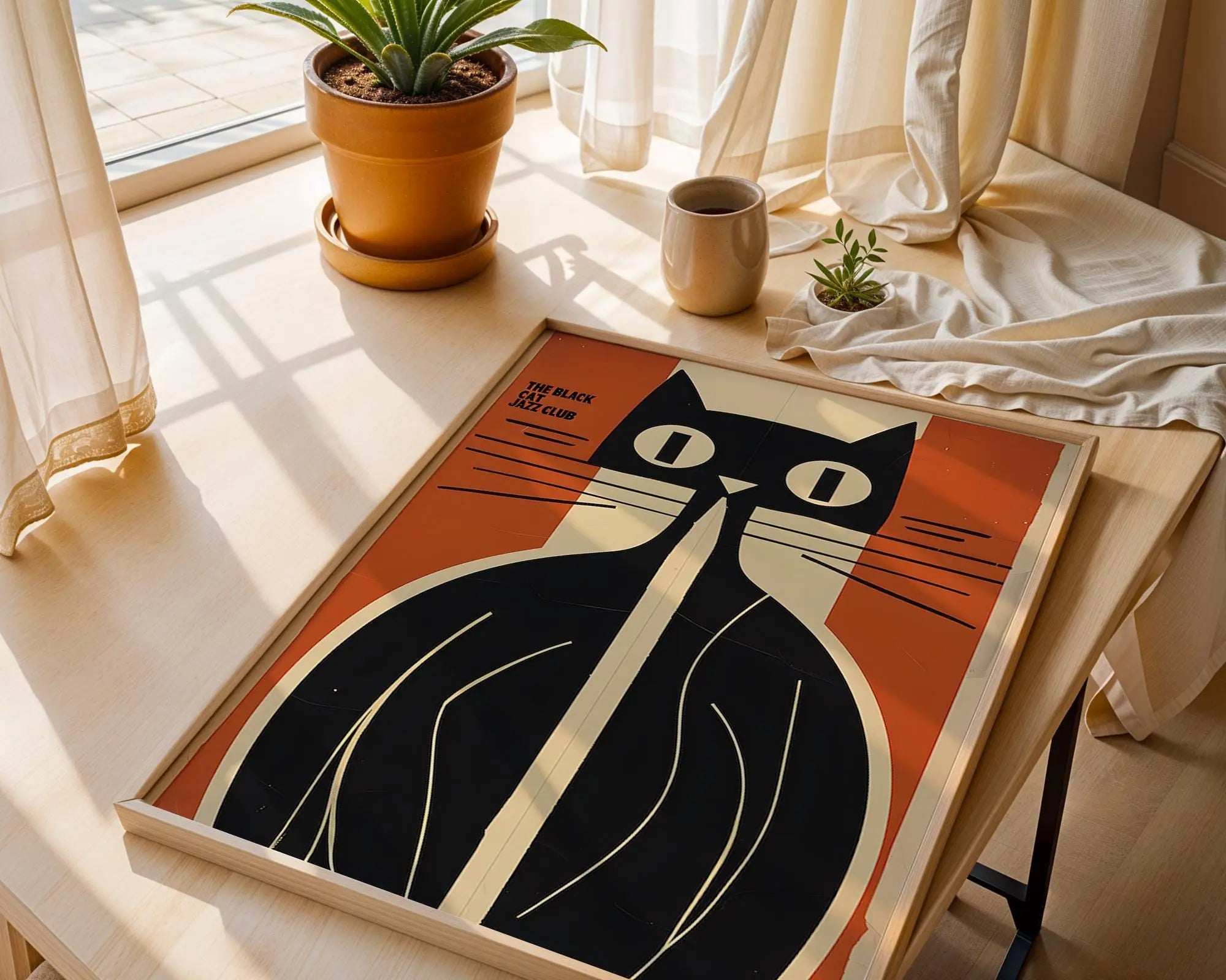 Black Cat Jazz Club Art Print | Retro Mid-Century Modern Wall Art wall art print, modern home decor, unframed artwork by Nomad & Nest