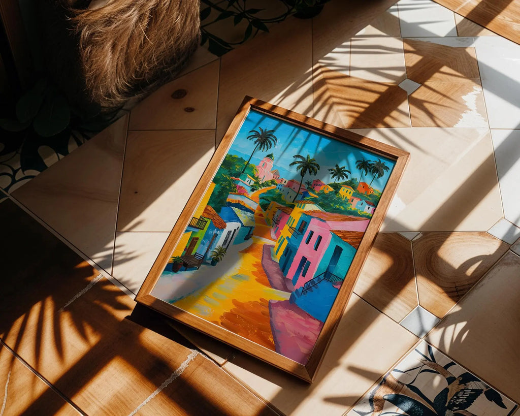 Modern Pop Art | Caribbean Street  Print | Tropical Village, Coastal Home Decor wall art print, modern home decor, unframed artwork by Nomad & Nest