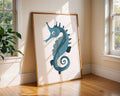 Blue Seahorse Print, Whimsical Coastal Nursery Decor, Kids Bedroom Poster wall art print, modern home decor, unframed artwork by Nomad & Nest