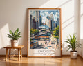 Chicago Travel Poster | Cloud Gate, Urban USA Art Print wall art print, modern home decor, unframed artwork by Nomad & Nest