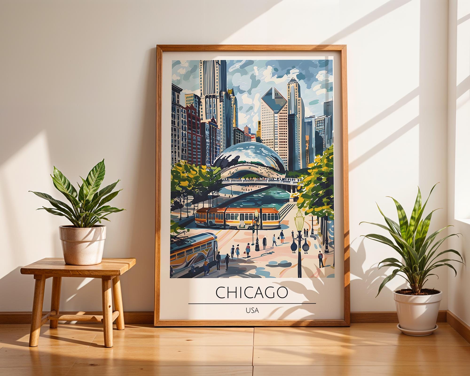 Chicago Travel Poster | Cloud Gate, Urban USA Art Print wall art print, modern home decor, unframed artwork by Nomad & Nest