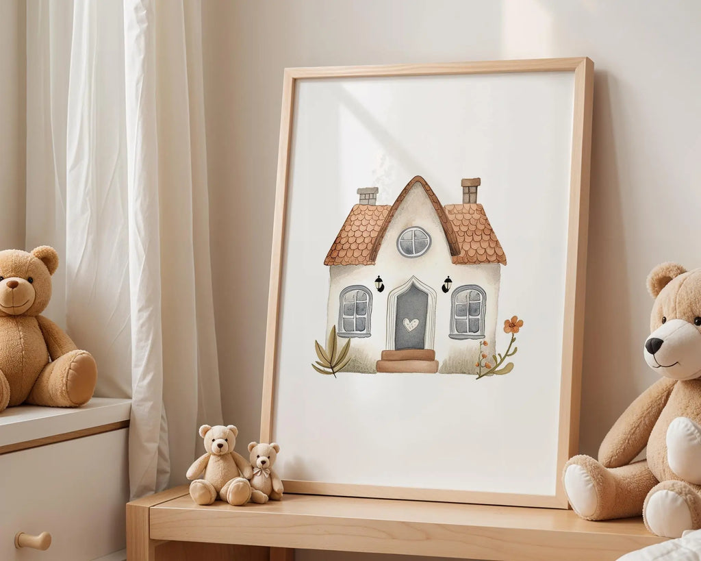 Playroom Ideas | Storybook House Nursery Wall Art Cottage Baby Print wall art print, modern home decor, unframed artwork by Nomad & Nest