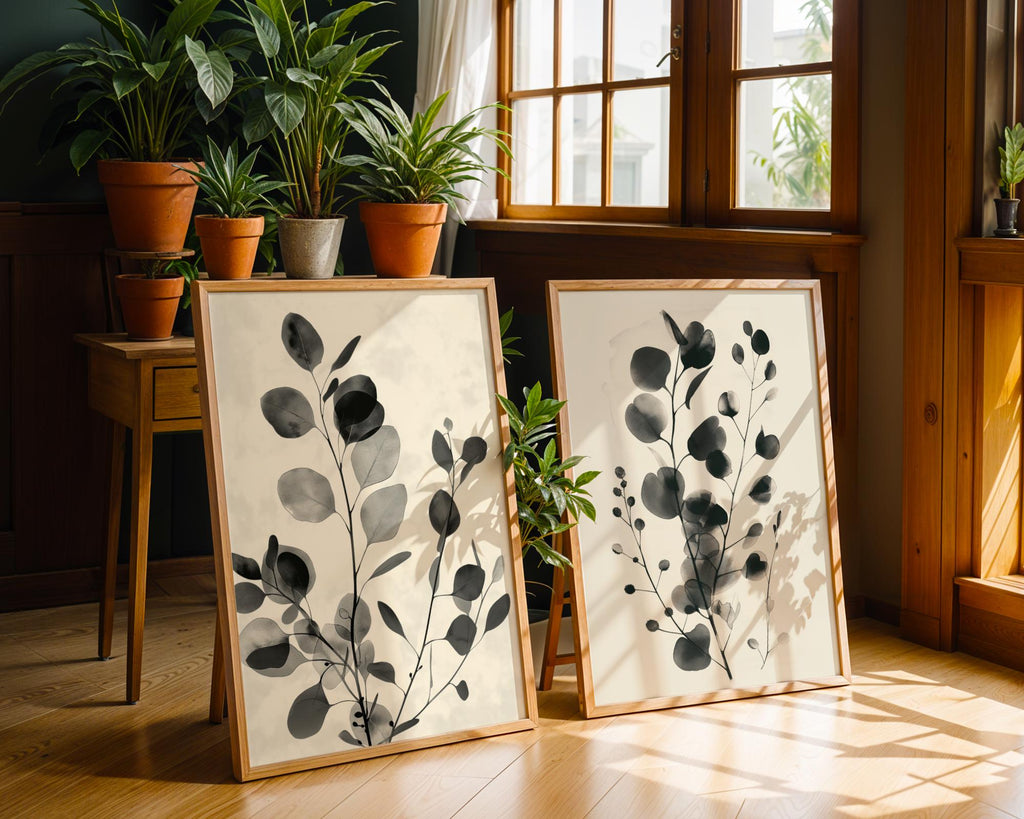 Botanical Leaf Prints Set | Monochrome Minimalist Wall Art wall art print, modern home decor, unframed artwork by Nomad & Nest