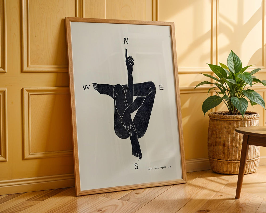 Minimalist Compass Nude Art Print | Abstract Figure Line Poster wall art print, modern home decor, unframed artwork by Nomad & Nest
