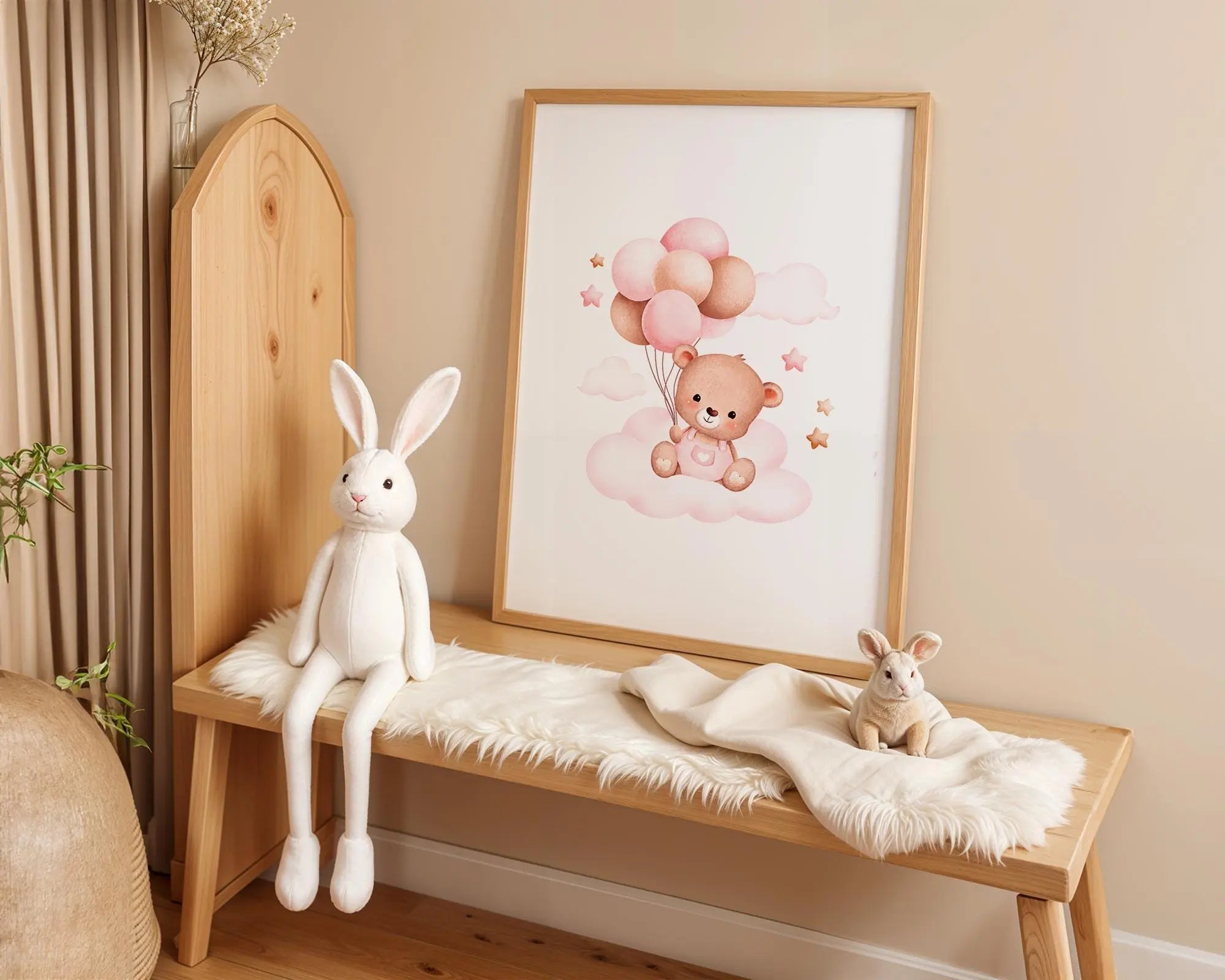 Playroom Ideas | Floating Bear Nursery Wall Art | Dreamy Balloon Baby Print wall art print, modern home decor, unframed artwork by Nomad & Nest