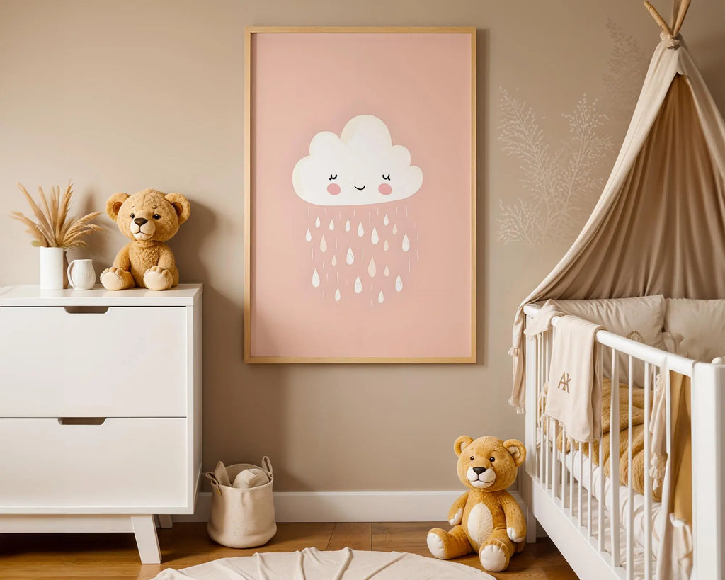 Playroom Ideas | Blush Cloud Nursery Wall Art | Boho Rain Baby Print wall art print, modern home decor, unframed artwork by Nomad & Nest