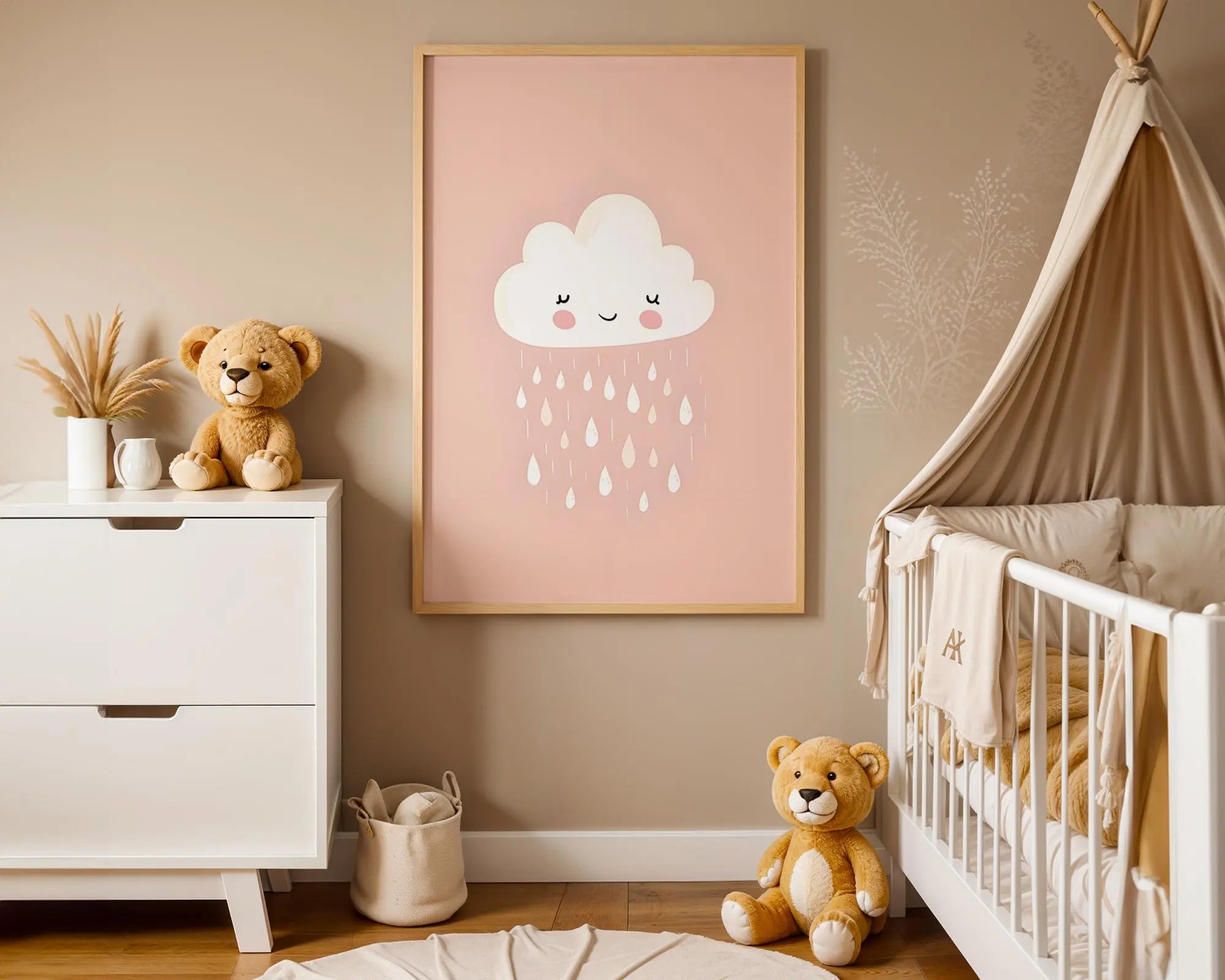 Playroom Ideas | Blush Cloud Nursery Wall Art | Boho Rain Baby Print wall art print, modern home decor, unframed artwork by Nomad & Nest