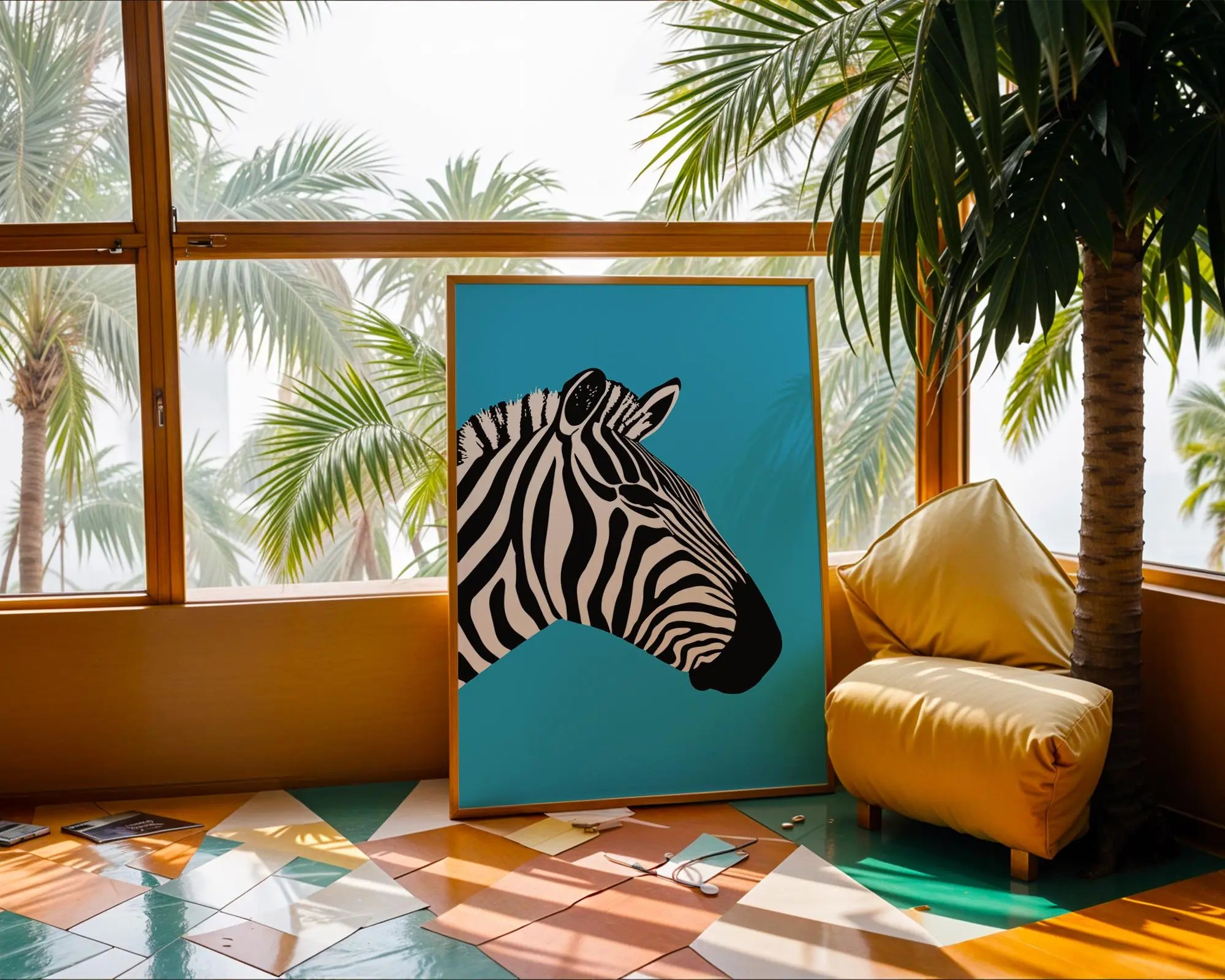Zebra Pop Art Print | Bold Animal Illustration, Blue Background wall art print, modern home decor, unframed artwork by Nomad & Nest