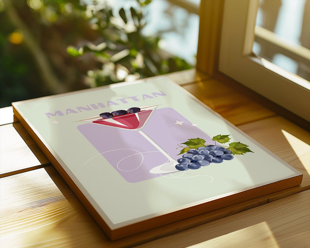 Manhattan Cocktail Print | Retro Bar Illustration, Home Bar Decor wall art print, modern home decor, unframed artwork by Nomad & Nest