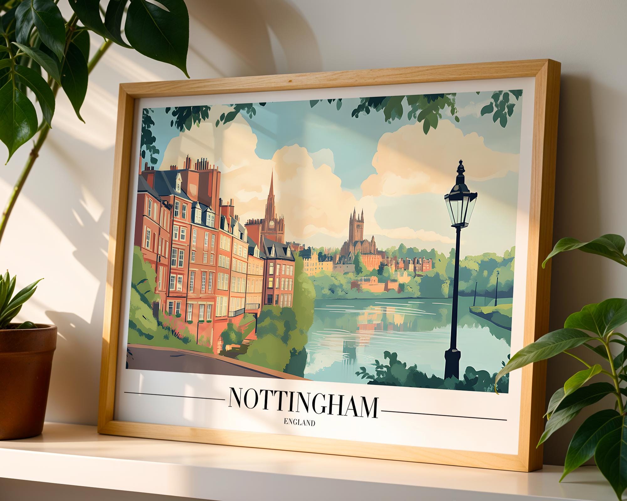 Nottingham England Art Print | Colorful Travel Poster wall art print, modern home decor, unframed artwork by Nomad & Nest