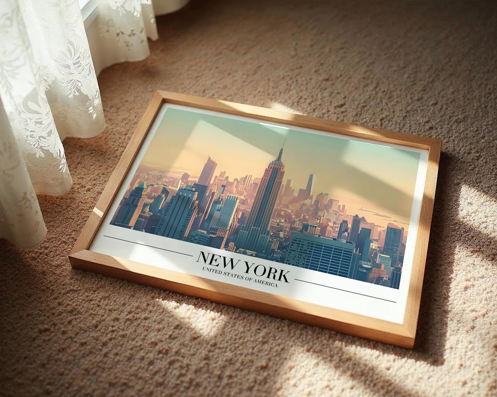 New York City Skyline Art Print | Retro Travel Poster wall art print, modern home decor, unframed artwork by Nomad & Nest