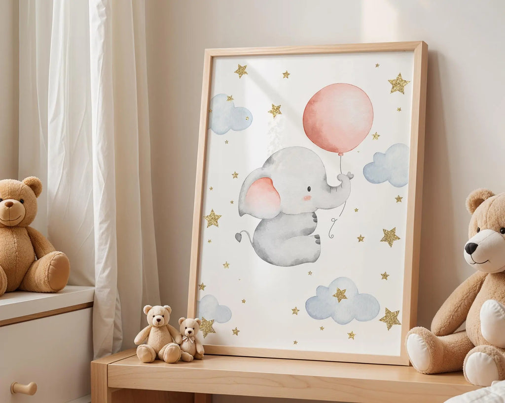 Playroom Ideas | Elephant Balloon Nursery Wall Art | Neutral Baby Decor wall art print, modern home decor, unframed artwork by Nomad & Nest