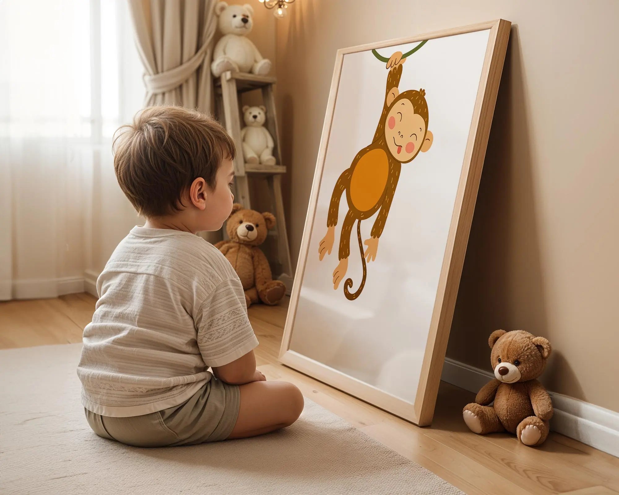 Playroom Ideas | Cheeky Monkey Nursery Wall Art | Jungle Animal Baby Print wall art print, modern home decor, unframed artwork by Nomad & Nest