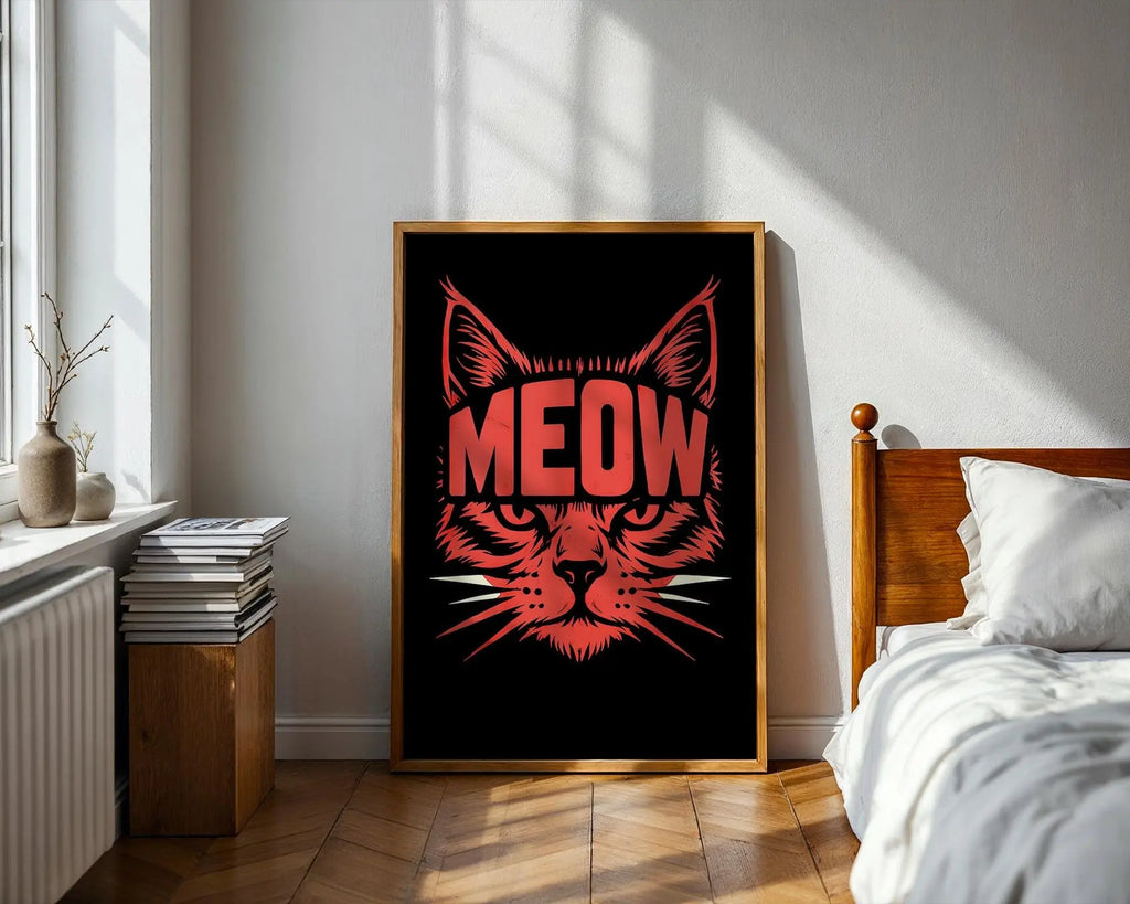 Positive Emotion | Meow Cat Poster | Bold Graphic Feline Wall Art | Modern Pop Animal Print wall art print, modern home decor, unframed artwork by Nomad & Nest