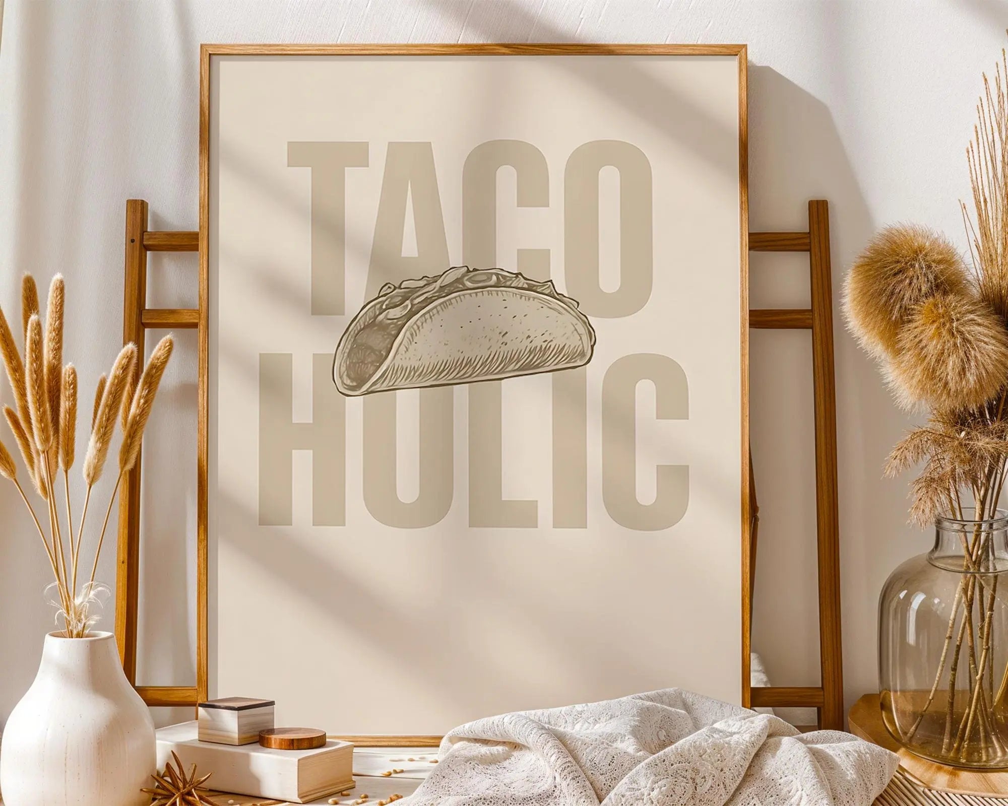 Positive Emotion | Taco Holic Wall Art | Funny Food Typography Poster | Modern Kitchen Decor wall art print, modern home decor, unframed artwork by Nomad & Nest