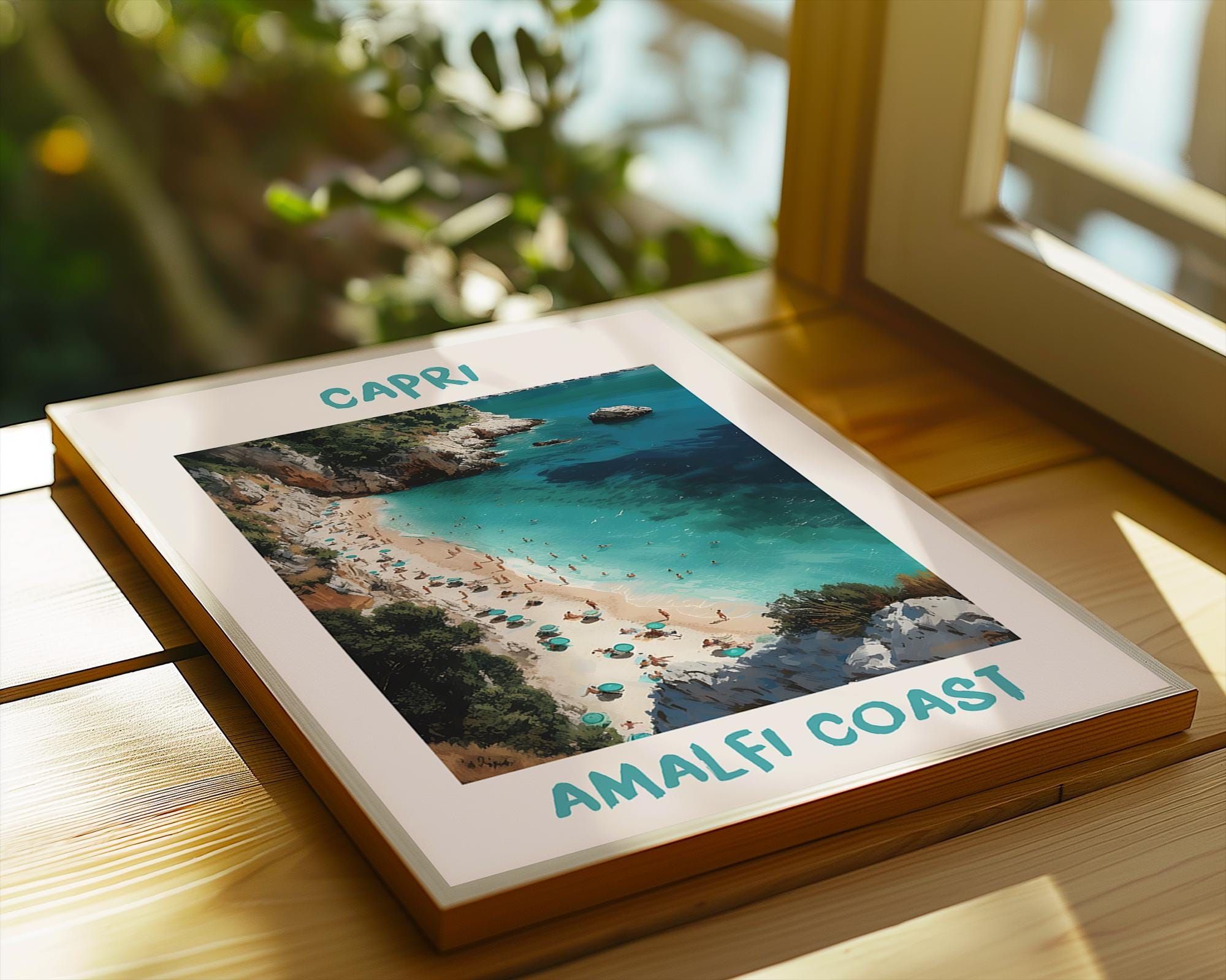 Colourful Prints | Amalfi Coast Print | Turquoise Beach, Italian Summer Coastal Art wall art print, modern home decor, unframed artwork by Nomad & Nest