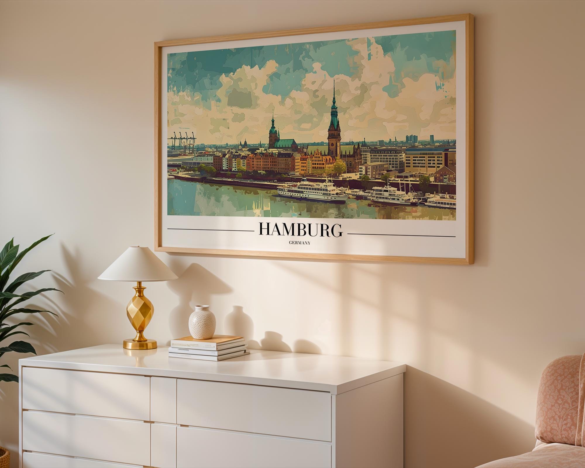 Hamburg Germany Poster | Vintage City Skyline Art Print wall art print, modern home decor, unframed artwork by Nomad & Nest