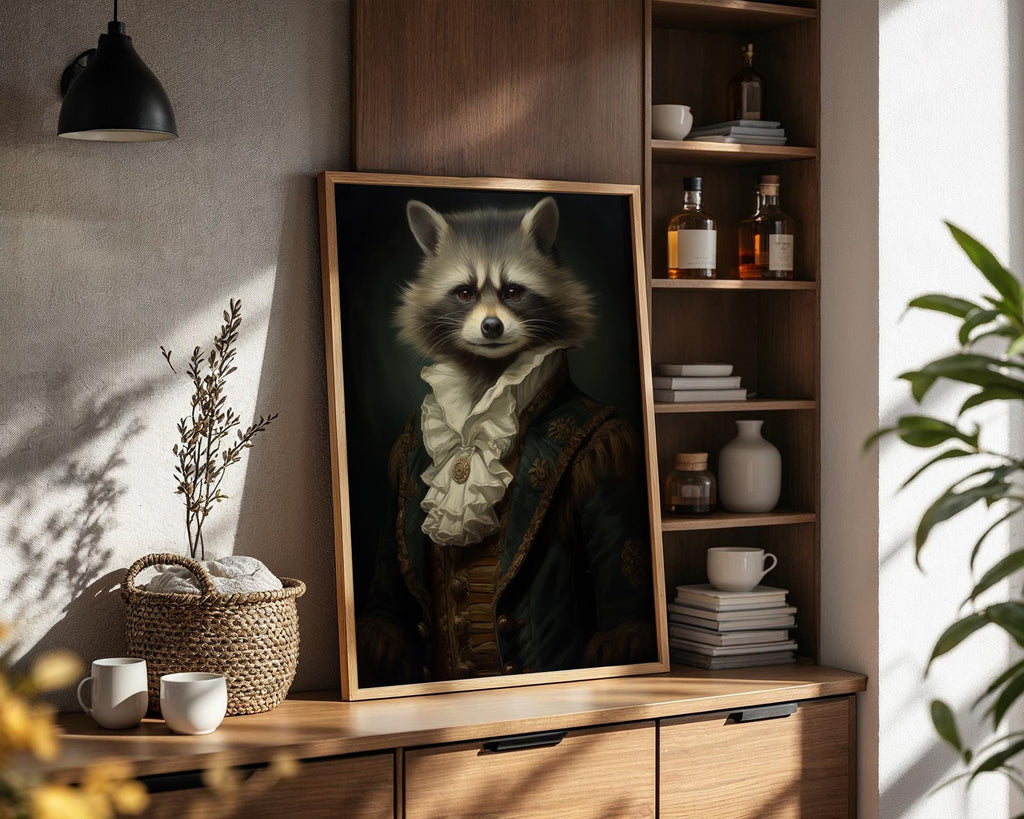 Rococo Raccoon Portrait Print | Funny Anthropomorphic Animal Wall Art wall art print, modern home decor, unframed artwork by Nomad & Nest