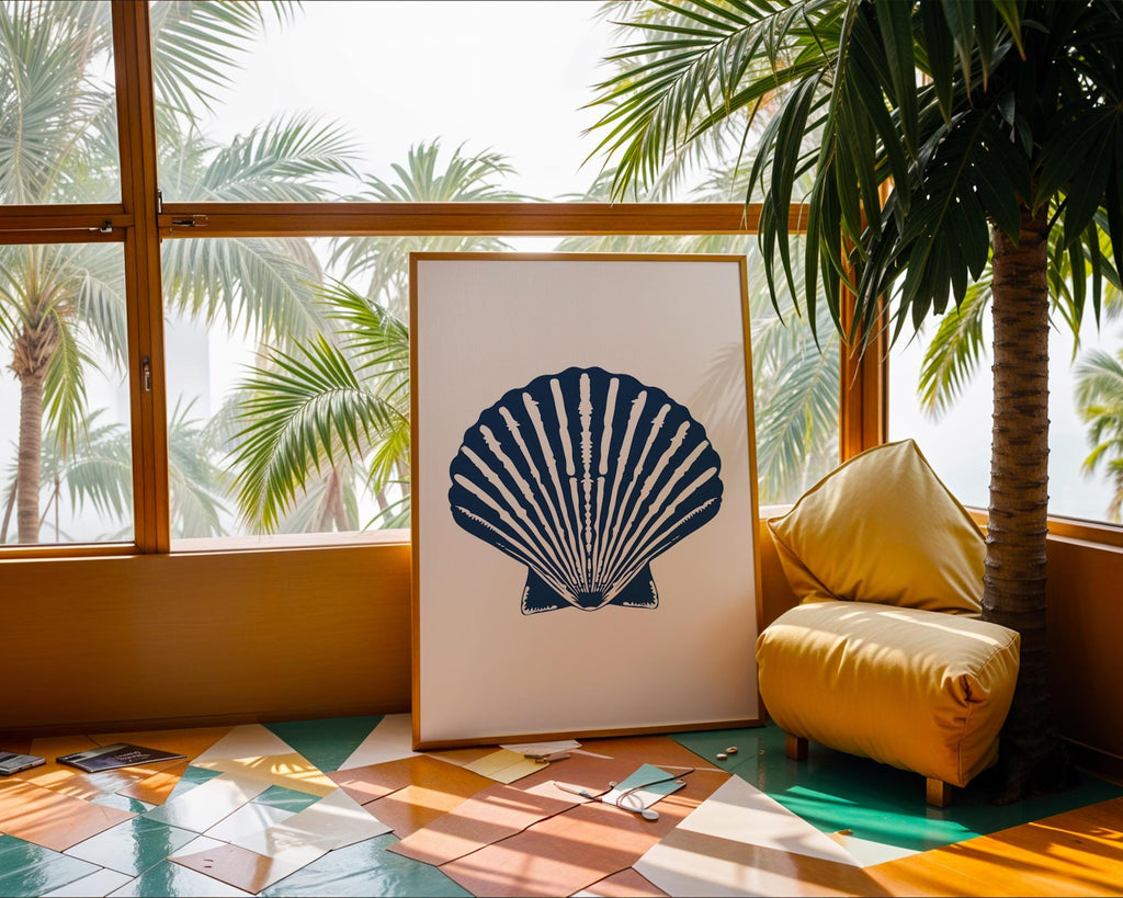 Seashell Wall Art Print | Navy Coastal Decor wall art print, modern home decor, unframed artwork by Nomad & Nest
