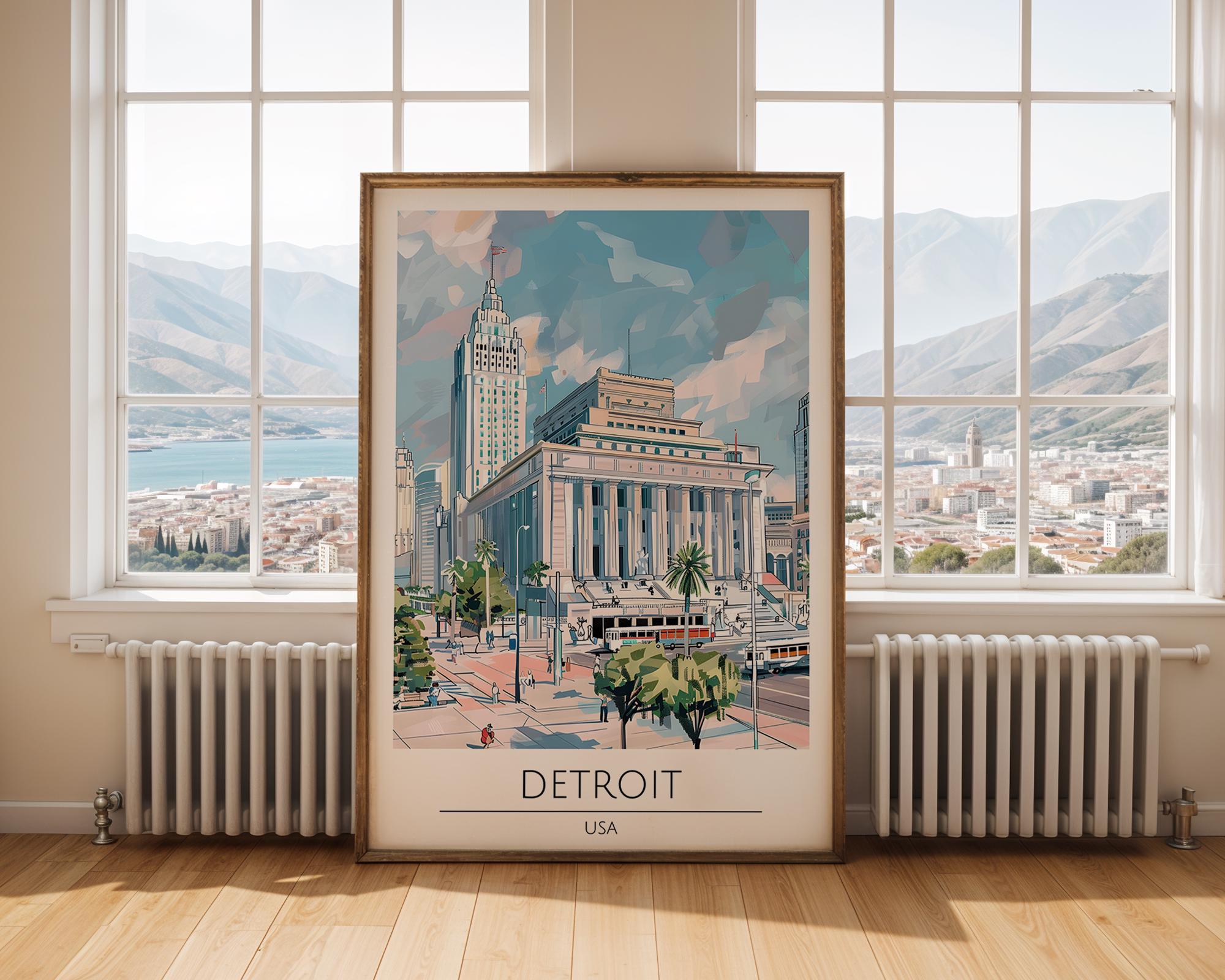 Detroit Architecture Print | Michigan Skyline Poster, Urban Travel Art wall art print, modern home decor, unframed artwork by Nomad & Nest