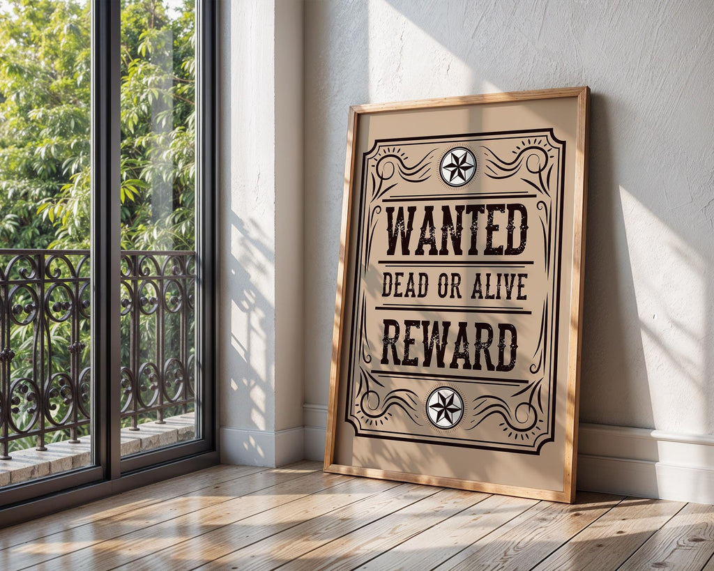 Vintage 'Wanted' Poster | Western Cowboy Reward Sign wall art print, modern home decor, unframed artwork by Nomad & Nest
