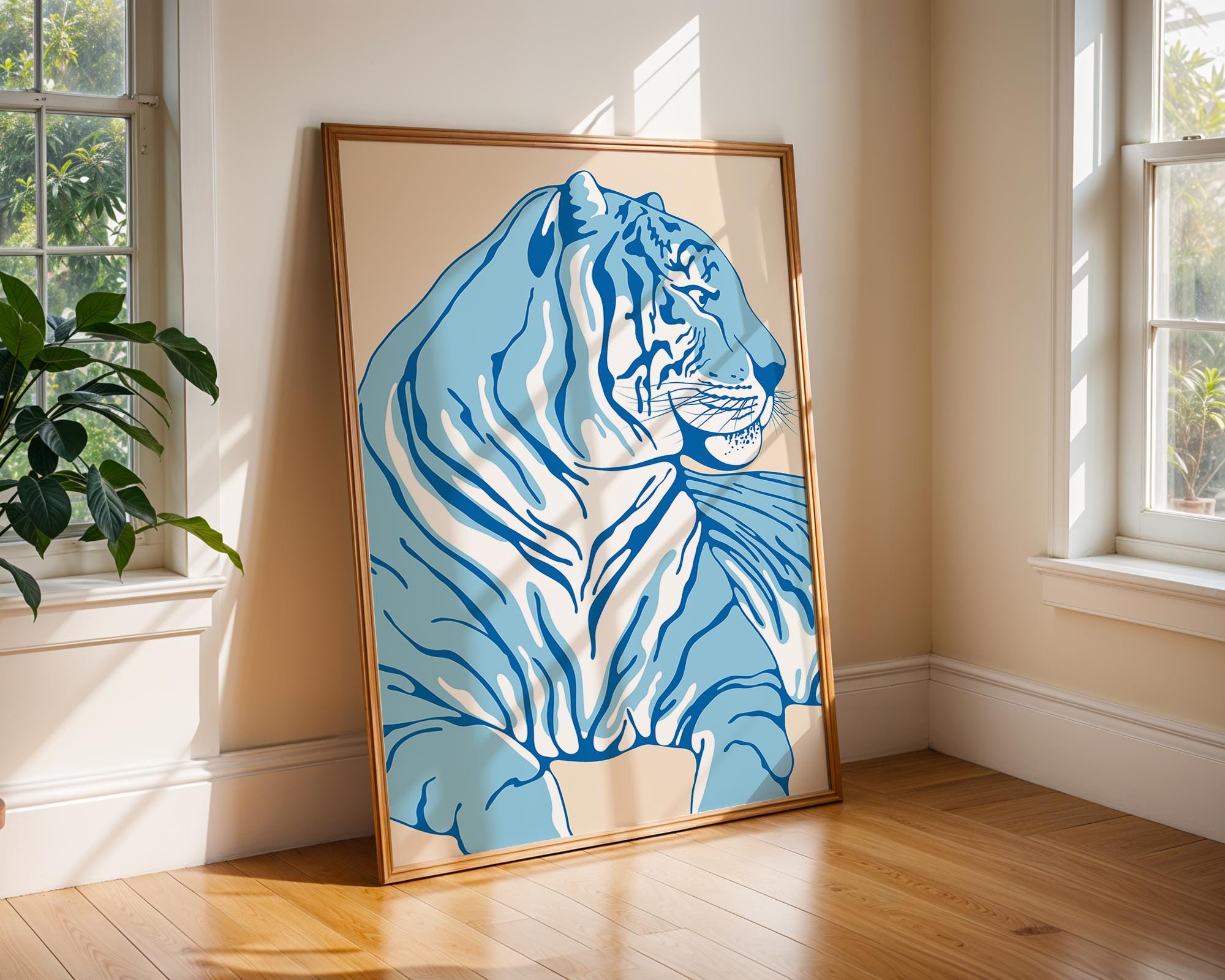 Blue Tiger Art Print | Minimalist Jungle Animal Poster wall art print, modern home decor, unframed artwork by Nomad & Nest
